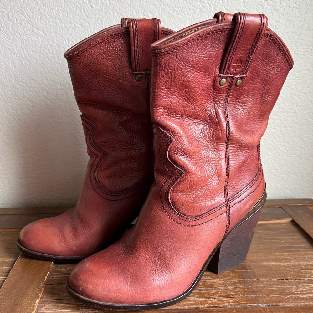 Lucky Brand Red Leather Western Heeled Boots
